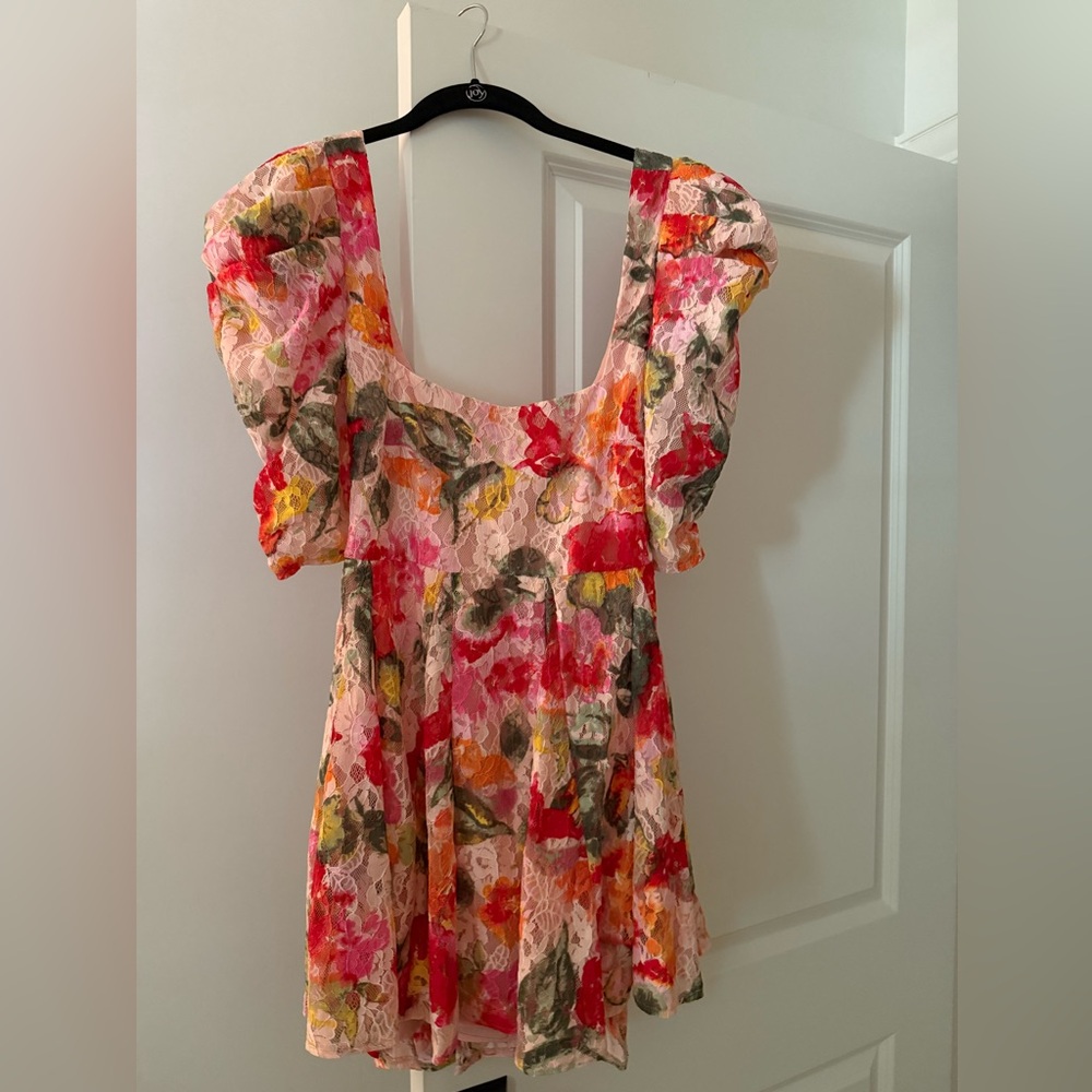 For love and lemons dascha puff sleeve floral mini dress size L